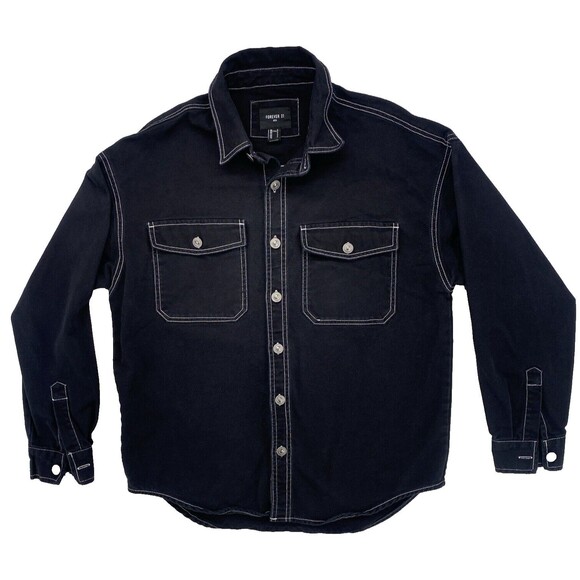 Forever 21 Jacket Men's Small Black Denim Trucker Button-Up Jean Dark Wash - Picture 1 of 11